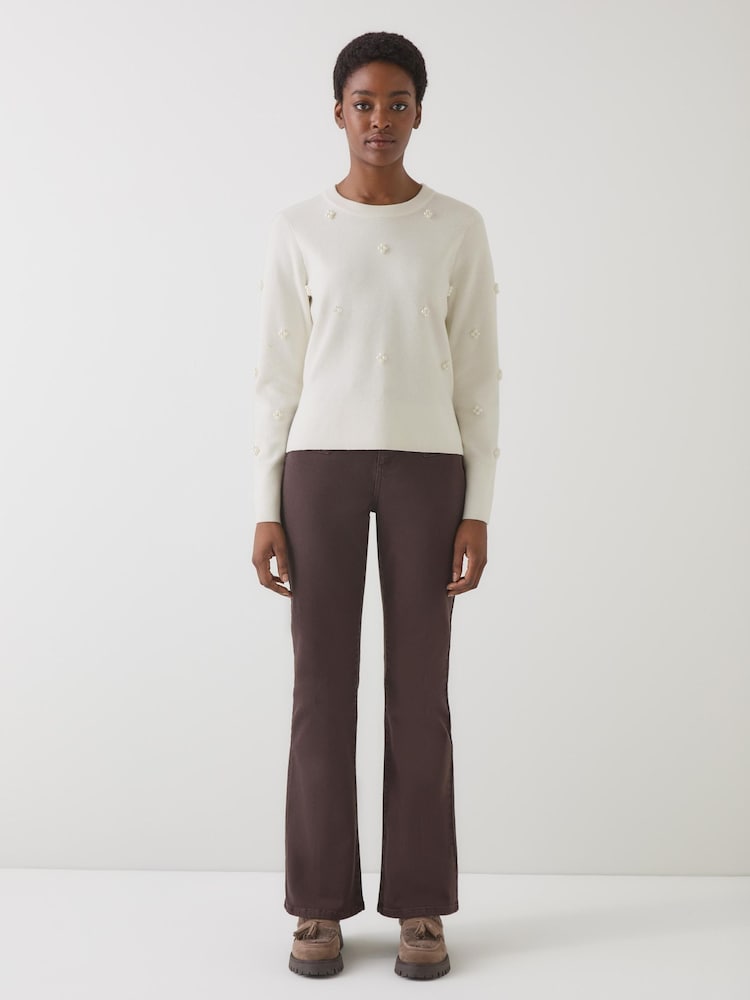 LK Bennett Cream Buttercup Pearl Beaded Milano Sweater - Image 1 of 4 LK Bennett Cream Buttercup Pearl Beaded Milano Sweater - Image 1 of 4