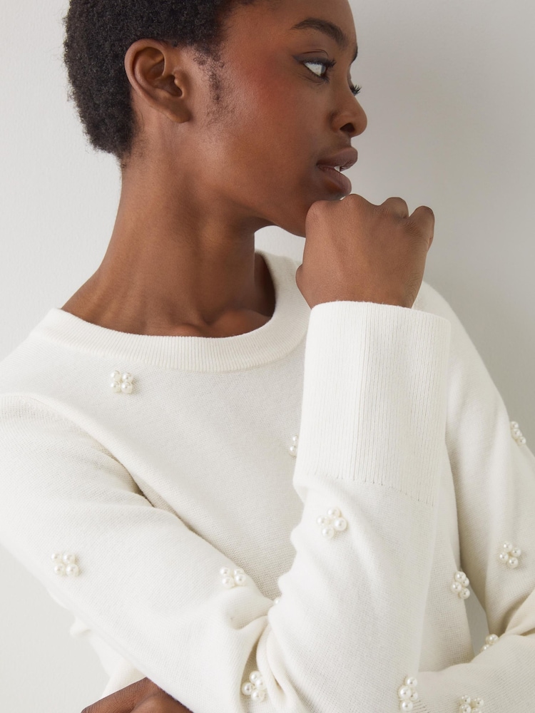 LK Bennett Cream Buttercup Pearl Beaded Milano Sweater - Image 4 of 4
