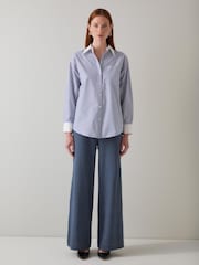 LK Bennett Blue Hally Stripe Cotton Shirt With Contrast Cuff and Collar - Image 1 of 3