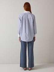 LK Bennett Blue Hally Stripe Cotton Shirt With Contrast Cuff and Collar - Image 2 of 3