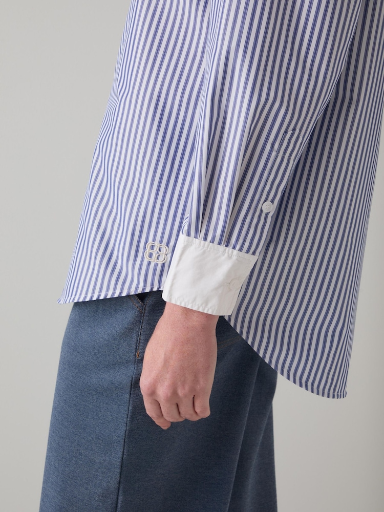 LK Bennett Blue Hally Stripe Cotton Shirt With Contrast Cuff and Collar - Image 3 of 3 LK Bennett Blue Hally Stripe Cotton Shirt With Contrast Cuff and Collar - Image 3 of 3
