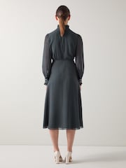 LK Bennett Blue Sadie Houndstooth Print Georgette Dress - Image 2 of 4