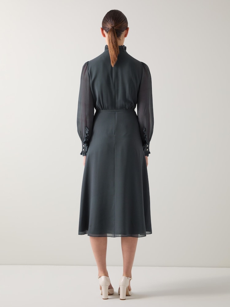 LK Bennett Blue Sadie Houndstooth Print Georgette Dress - Image 2 of 4 LK Bennett Blue Sadie Houndstooth Print Georgette Dress - Image 2 of 4