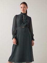 LK Bennett Blue Sadie Houndstooth Print Georgette Dress - Image 3 of 4