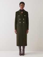 LK Bennett Green Natalia Plain Wool Fitted Double Breasted Coat - Image 1 of 4