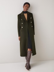 LK Bennett Green Natalia Plain Wool Fitted Double Breasted Coat - Image 3 of 4