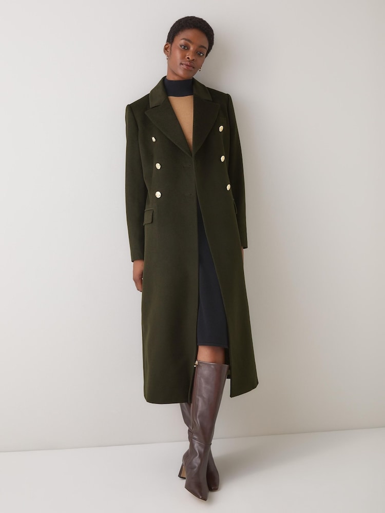 Buy LK Bennett Green Natalia Plain Wool Fitted Double Breasted