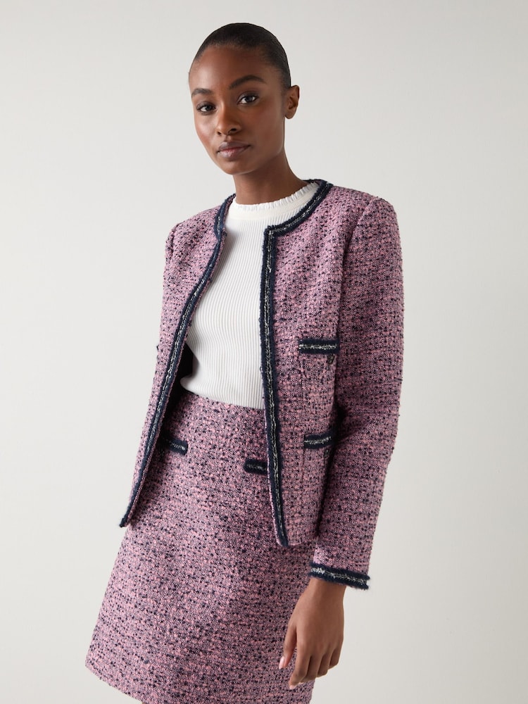 LK Bennett Pink Tweed And Trim Jacket - Image 1 of 4