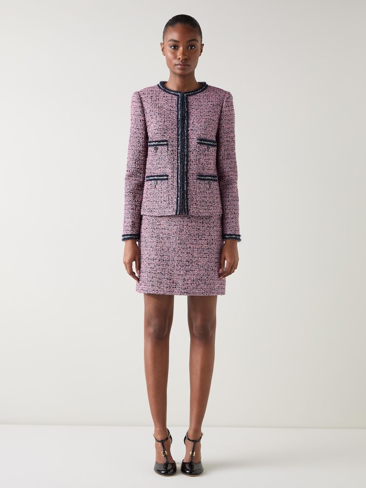 LK Bennett Pink Tweed And Trim Jacket - Image 4 of 4