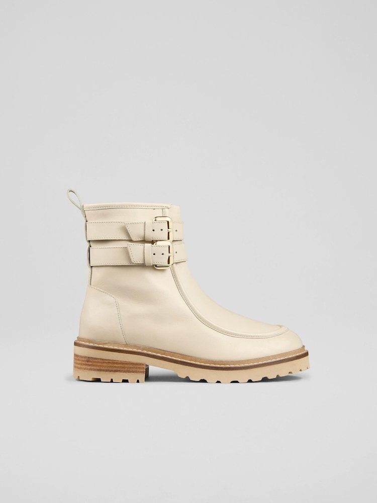 LK Bennett Natural Bennie Plain Leather Ankle Boots - Image 1 of 4 LK Bennett Natural Bennie Plain Leather Ankle Boots - Image 1 of 4