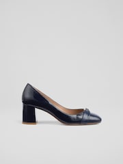 LK Bennett Blue Oloid Block Heel Courts - Image 1 of 4