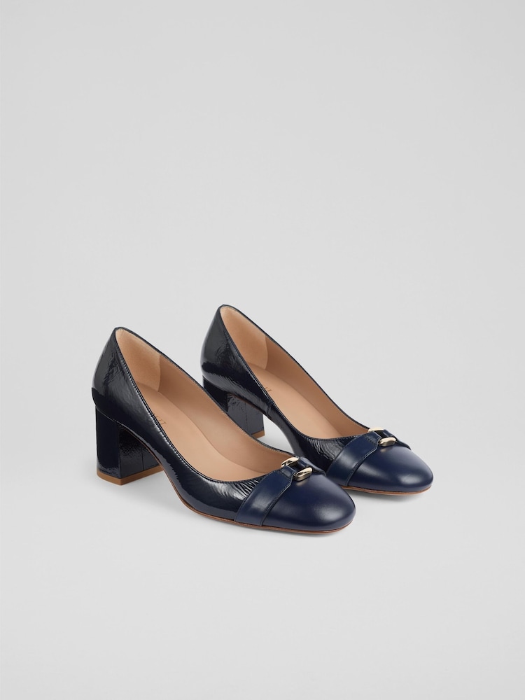 LK Bennett Blue Oloid Block Heel Courts - Image 2 of 4