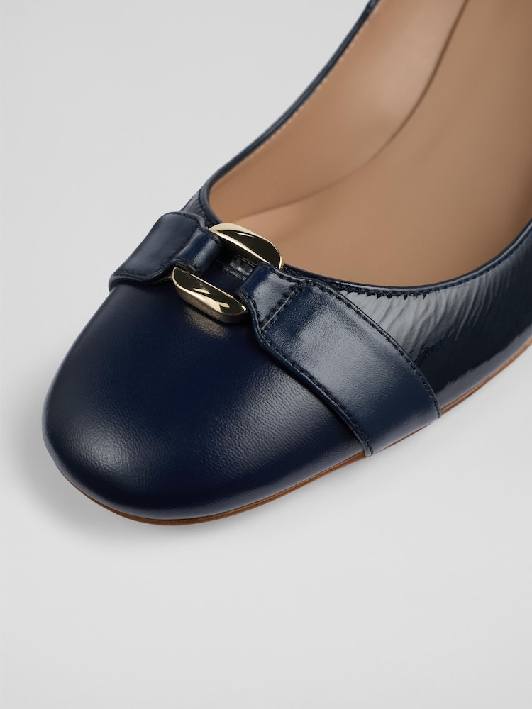 LK Bennett Blue Oloid Block Heel Courts - Image 4 of 4