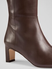 LK Bennett Brown Margarite Plain Leather Mid Heel Knee Boots - Image 4 of 4