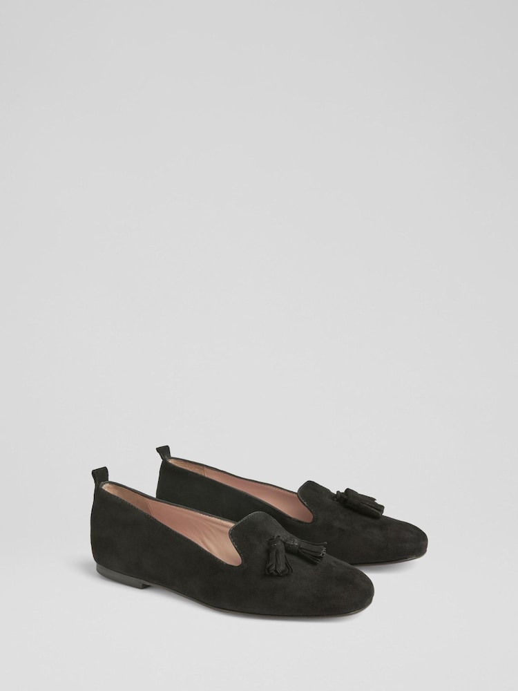 LK Bennett Black Jessie Tassel Lounge Flats - Image 2 of 4 LK Bennett Black Jessie Tassel Lounge Flats - Image 2 of 4