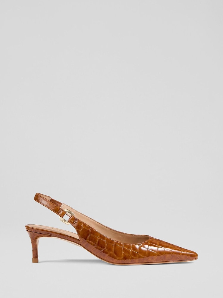 LK Bennett Brown Oloid Croc Leather Slingback Open Courts - Image 1 of 4 LK Bennett Brown Oloid Croc Leather Slingback Open Courts - Image 1 of 4