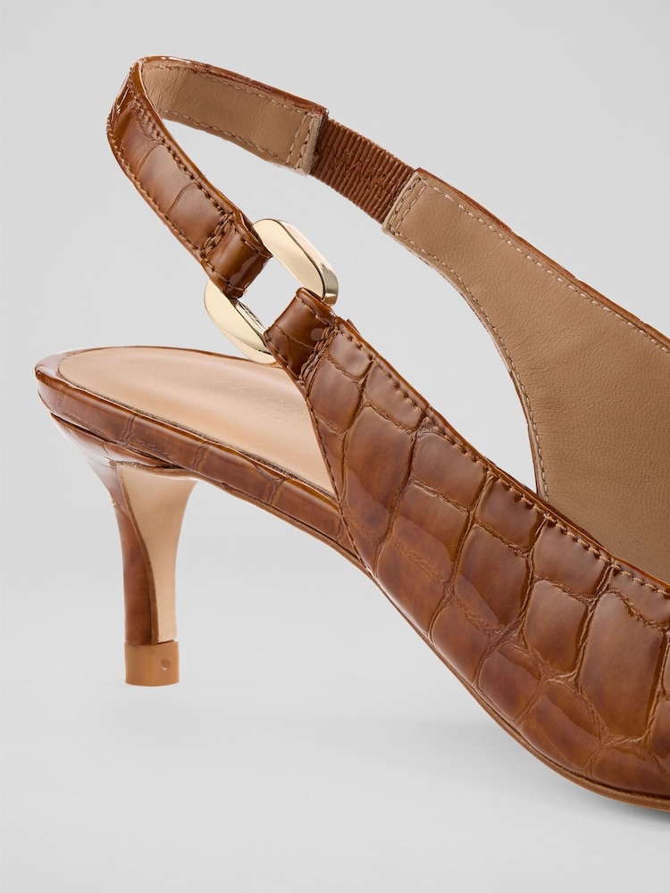 LK Bennett Brown Oloid Croc Leather Slingback Open Courts - Image 4 of 4 LK Bennett Brown Oloid Croc Leather Slingback Open Courts - Image 4 of 4