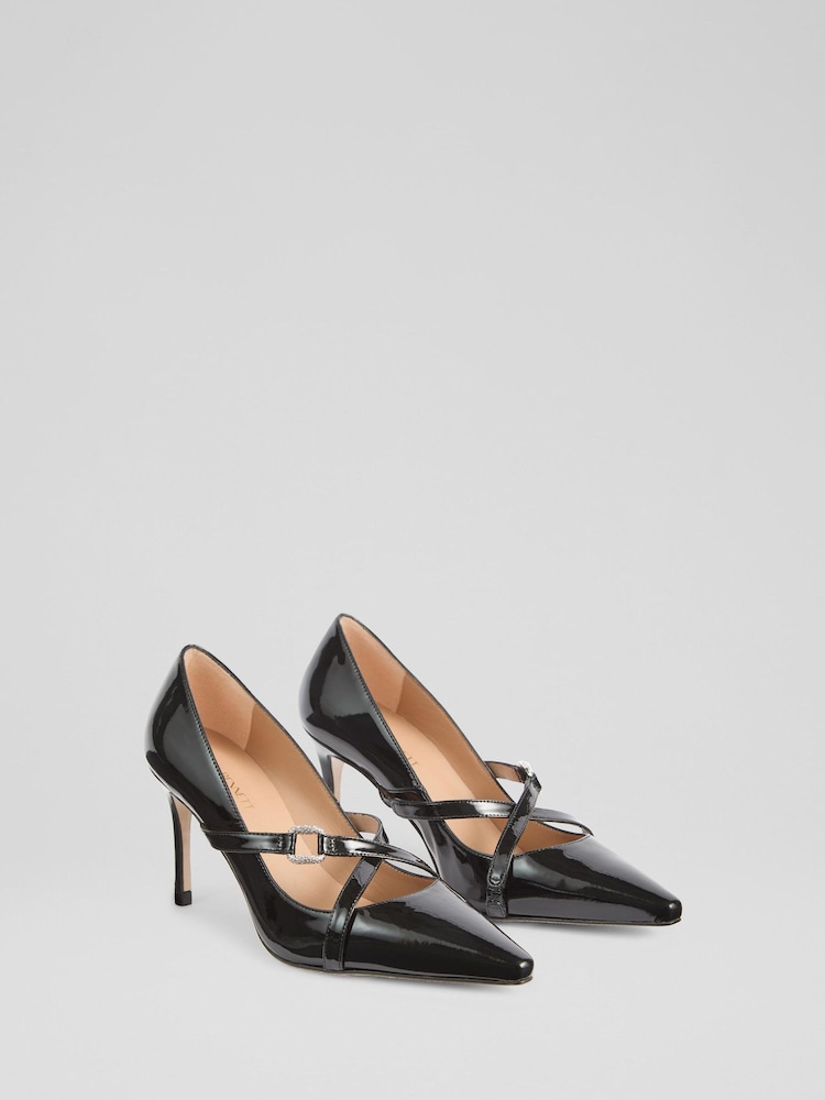 LK Bennett Black Crystal Oloid Crossover Strap Courts - Image 2 of 4