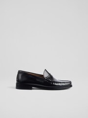 LK Bennett Black Penny Slot Plain Leather Tuxe Loafers - Image 1 of 4