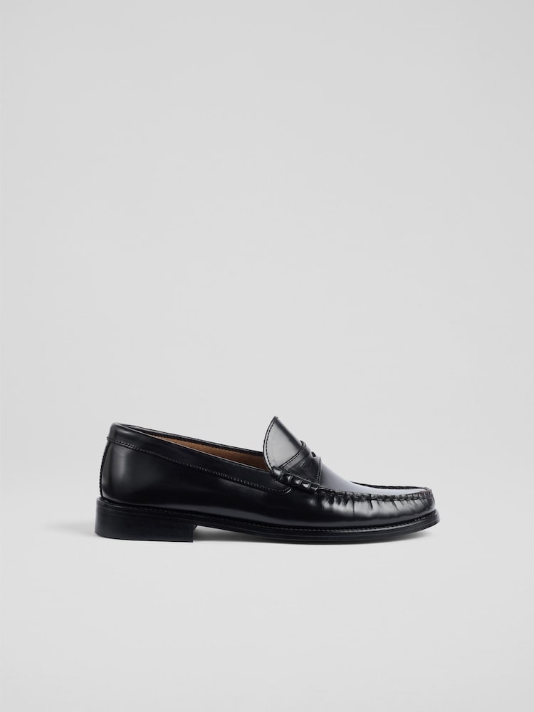 LK Bennett Black Penny Slot Plain Leather Tuxe Loafers - Image 1 of 4 LK Bennett Black Penny Slot Plain Leather Tuxe Loafers - Image 1 of 4