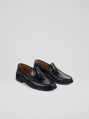 LK Bennett Black Penny Slot Plain Leather Tuxe Loafers - Image 2 of 4