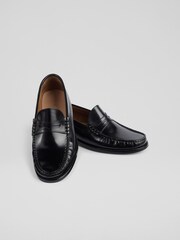 LK Bennett Black Penny Slot Plain Leather Tuxe Loafers - Image 3 of 4