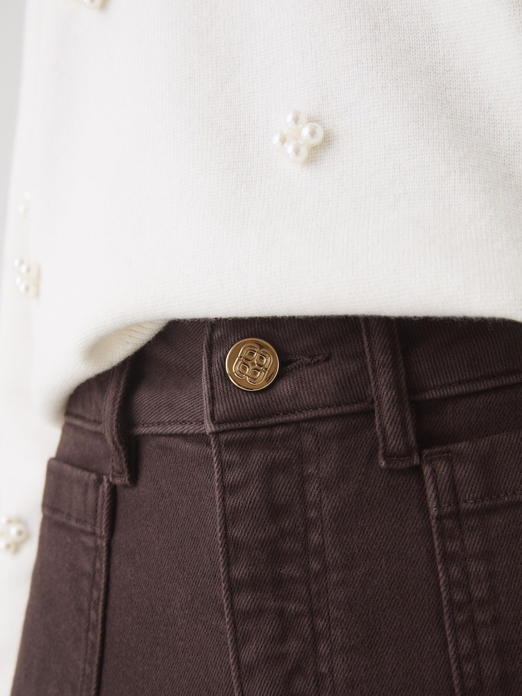 LK Bennett Brown Samantha Plain Cotton Stretch Kick Flare Jeans - Image 4 of 4 LK Bennett Brown Samantha Plain Cotton Stretch Kick Flare Jeans - Image 4 of 4