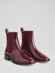 LK Bennett Red Logo Plain Leather Ankle Boots - Image 2 of 4