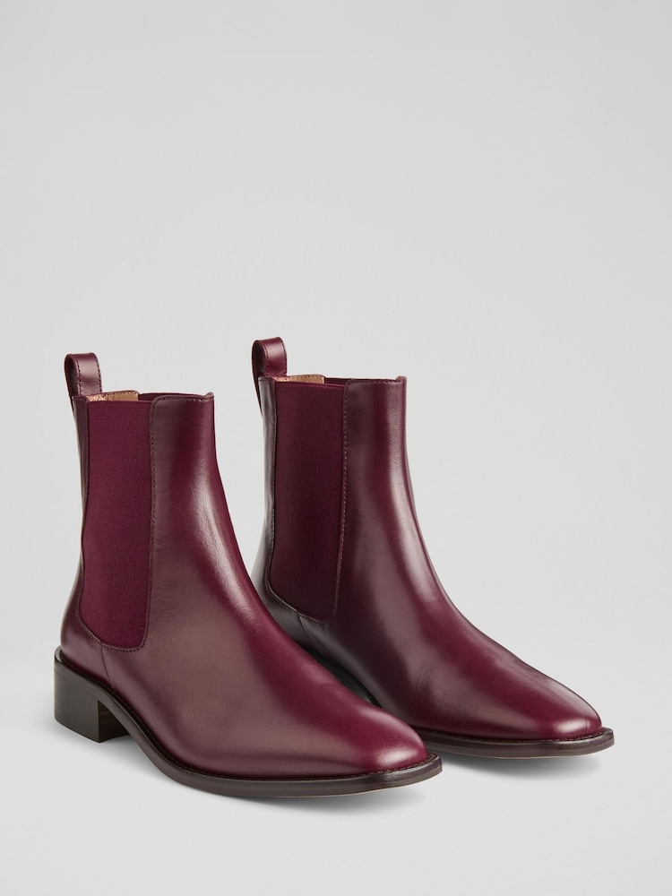 LK Bennett Red Logo Plain Leather Ankle Boots - Image 2 of 4 LK Bennett Red Logo Plain Leather Ankle Boots - Image 2 of 4