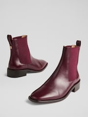 LK Bennett Red Logo Plain Leather Ankle Boots - Image 3 of 4