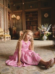 Roz - Floral Texture Rochie (3-16ani) - Imaginea 2 din 7