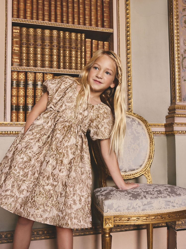 Gold Jacquard Occasion Dress (3-16yrs) - Image 1 of 9