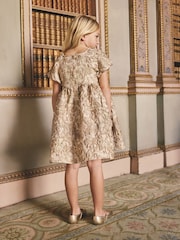 Gold Jacquard Occasion Dress (3-16yrs) - Image 2 of 9