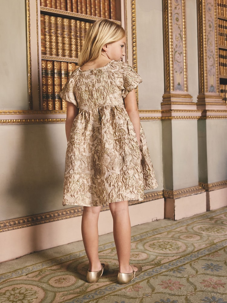 Gold Jacquard Occasion Dress (3-16yrs) - Image 2 of 9