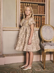 Gold Jacquard Occasion Dress (3-16yrs) - Image 4 of 9