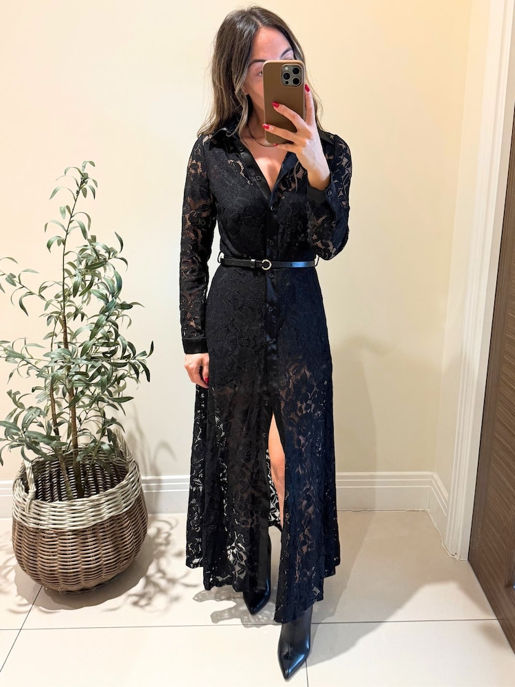 Style Cheat Black Lace Daphne Belted Shirt Dress - Image 4 of 4 Style Cheat Black Lace Daphne Belted Shirt Dress - Image 4 of 4