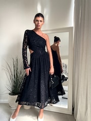 Style Cheat Black Jasmine Cut Out One Shoulder Dress - Image 1 of 4