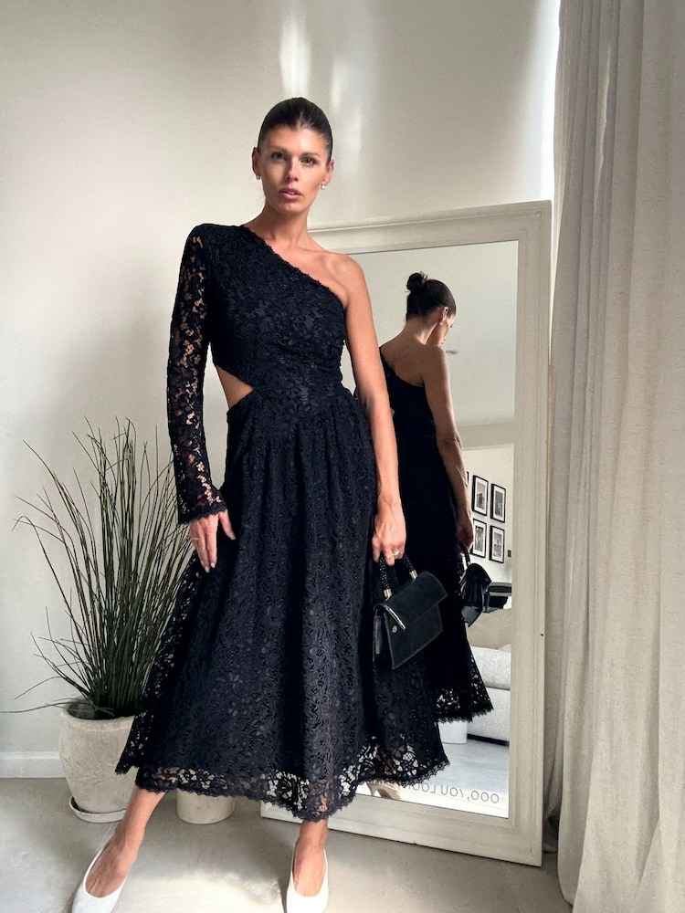 Style Cheat Black Jasmine Cut Out One Shoulder Dress - Image 1 of 4