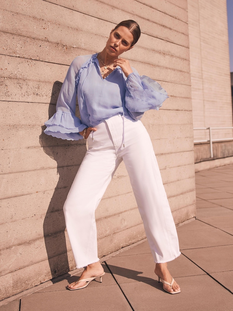 Mint Velvet Blue Ruffle Detail Blouse - Image 2 of 8 Mint Velvet Blue Ruffle Detail Blouse - Image 2 of 8
