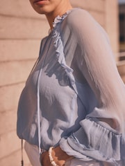 Mint Velvet Blue Ruffle Detail Blouse - Image 6 of 8