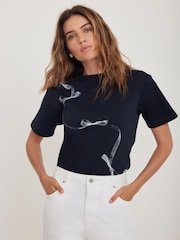 Mint Velvet Blue Ribbon Print T-Shirt - Image 1 of 7