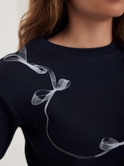Mint Velvet Blue Ribbon Print T-Shirt - Image 4 of 7