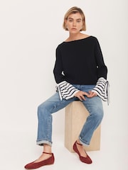 Mint Velvet Blue Cotton Blend Striped Cuff Jumper - Image 3 of 8