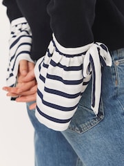 Mint Velvet Blue Cotton Blend Striped Cuff Jumper - Image 4 of 8