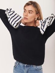 Mint Velvet Blue Cotton Blend Striped Cuff Jumper - Image 5 of 8