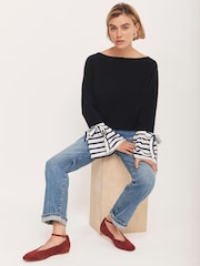 Mint Velvet Blue Cotton Blend Striped Cuff Jumper - Image 6 of 8
