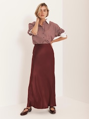 Mint Velvet Red Satin Slip Midi Skirt - Image 2 of 8