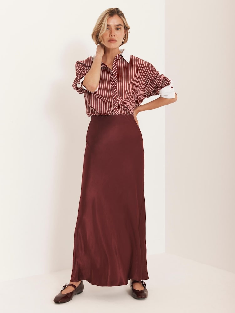 Mint Velvet Red Satin Slip Midi Skirt - Image 2 of 8