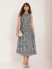 Mint Velvet Blue Floral Print Drop Waist Midi Dress - Image 1 of 8