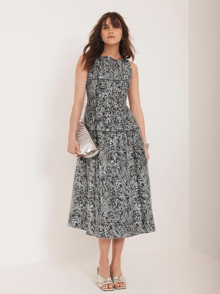 Mint Velvet Blue Floral Print Drop Waist Midi Dress - Image 1 of 8